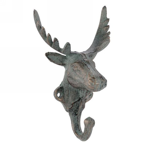 Christmas Green and Gold distressed Deer Head Wall Hook x 2