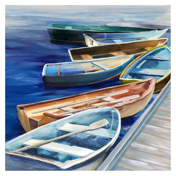 Colourful Row boats 32 by 32 inches